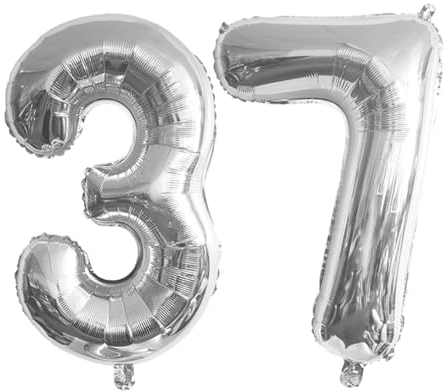 Guoguonb 40 Zoll Zahl 37. Geburtstag Deko Riesen Aufblasbar Helium Folienballon Nummer 37 Luftballons Personalisiertes Design Ballon für Gedenktag Geburtstag Dekoration (Silber)