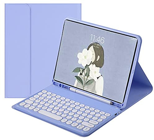 HENGHUI Keyboard Case for Fire HD 10 2023 (13th Generation, 2023 Release) 10.1 Keyboard Case Cute Round Key Color Keyboard Wireless Detachable BT Keyboard Cover,Purple