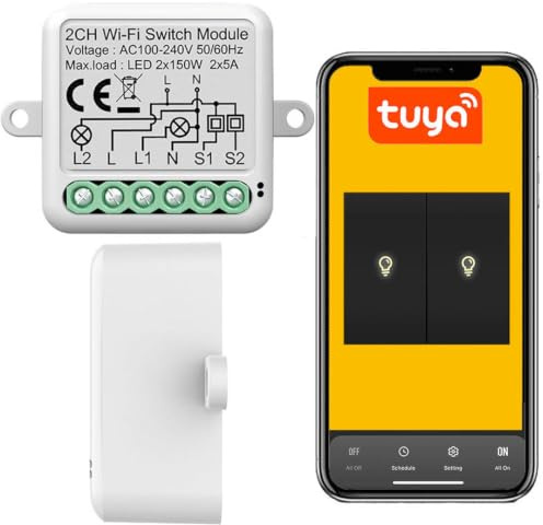 Sone Smart One WLAN Schalter 2 Kanal Unterputz Tuya 2x1150W | smart life, 2x150w led, taster, app steuerung, alexa, google