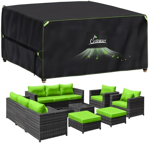 UIRWAY Abdeckung für Gartenmöbel, 250x250x90cm, Wasserdicht Loungemöbel 420D Oxford Gewebe Abdeckhauben für Möbelsets, Schutzhülle Gartenmöbel mit Belüftungsöffnungen und reflektierenden Streifen