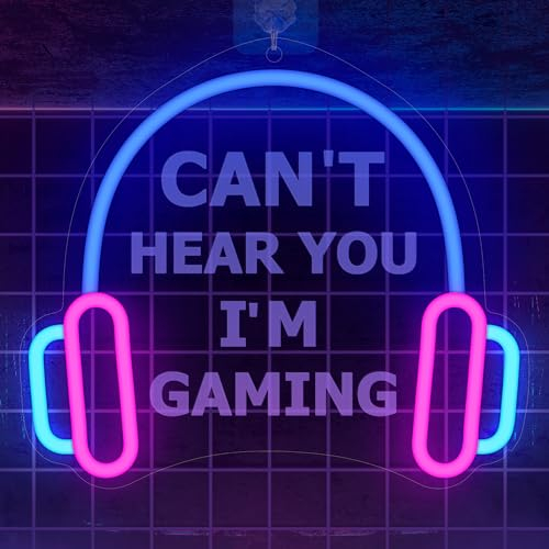 CoolGift Mart CAN'T HEAR YOU I'M GAMING Neon Light, Dimmbares LED Gamer Neon Wandschild USB betrieben, für Spielzimmer Mann Höhle Haus, Geburtstagsgeschenk für Jungen Männer Gamer