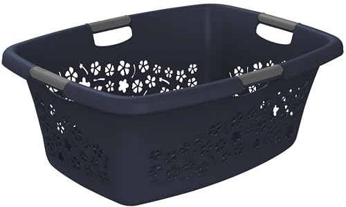 Rotho Flowers Wäschekorb 50l mit 4 Griffen, Kunststoff (PP) BPA-frei, blau, 50l (65.1 x 48.6 x 26.2 cm)
