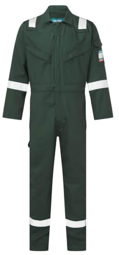 Portwest FR50 Bizflame Work FR Coverall Long Sleeve Action Back Rule Pocket | Green, Large, EN 61482-1-2 Class 1, EN ISO 11612, Regular Fit, 40+ UPF Rated Fabric, Triple-Stitched Seams, Flame Resistant