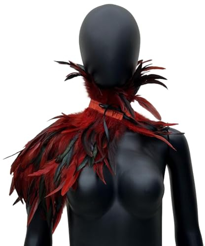 ihreesy Gothic Feder Achselzucken Schalkragen,Natürliche Feder Shrug Schal Poncho Kragen Federkragen Achselzucken Schalkragen Schalkragen Halskette Cape Federboa Damen Federumhang,Rot