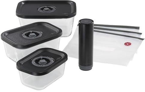 Köksprofi EASYFRESH vakuumset | 7 delar | 1 x vakuumpump elektrisk, 1 x vakuumburk S, M och L, 3 x vakuumpåsar 22 x 21 cm | borosilikatglas, högkvalitativ plast | beredning och förvaring