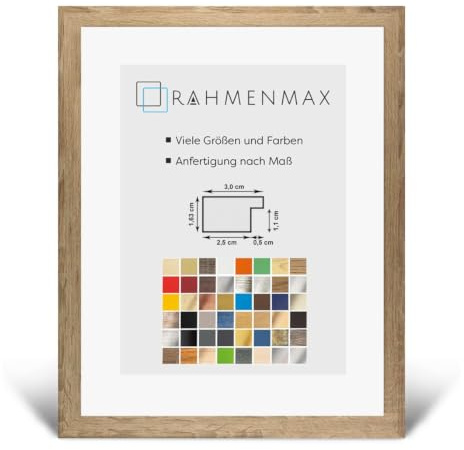 Morena MDF Rahmen für Bild 60x80cm Sonoma Eiche mit Acrylglas | zum Aufhängen Hoch- und Querformat/Weiße Rückwand/Maßanfertigung möglich/Puzzle Rahmen/mit 1mm klarem Acrylglas