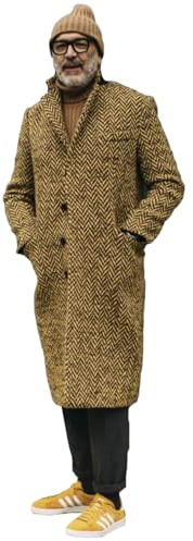 Lacoac Uomo Spina di pesce lungo soprabito monopetto pulsante Tweed giacca invernale per tutti i giorni Casual