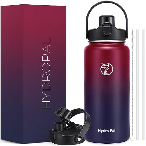 HydroPal Trinkflasche Edelstahl - 1200ml/1900ml mit Strohhalm und Henkel, BPA-Frei, Kohlensäure geeignet, flasche Metall, Aesthetic trinkflasche für Fitnessstudio (Dunkler Regenbogen, 1200ml)