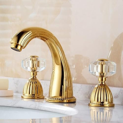 JFQOWCMP Becken Armaturen Kristall Griff Moderne Bad Waschbecken Wasserhahn Doppel Griff 3 Loch Bad Becken Mischbatterien Messing torneiras do banheiro(SLT3PC18-G)