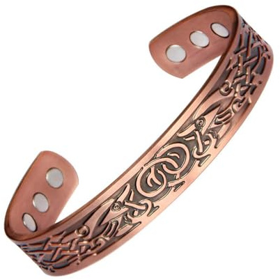 HLMYER Pulsera de cobre para hombre, pulseras magnéticas de cobre abiertas ajustables con imanes, pulseras magnéticas de cobre para hombres y mujeres, para novio, padre, hijo, Año Nuevo, aniversario