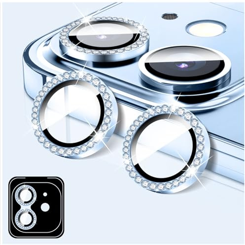 LucBuy Diamond Camera Lens Protector Compatible for iPhone 13/13 Mini, Sparkling Camera Lens Cover Film Stickers, Tempered Glass Screen Cover, Individual Auto-Align Metal Rings