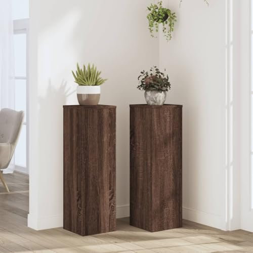 Homgoday Pflanzenständer 2 STK. Blumenständer, Dekosäule für Pflanzen, Blumenhocker Blumensäule Blumentisch Blumentopfhalter Bestelltisch Eichen-Optik 25x25x80 cm Holzwerkstoff