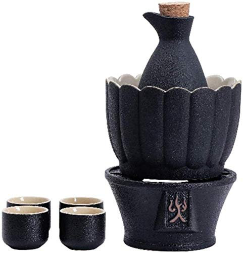 IUokLU Sake-Set Japanisches Sake-Set 7-teilig Porzellan komplettes Set für Heiß-Saki-Getränke für Shochu inkl. Sake-Flasche Sake-Tasse Warmhalteschale und,