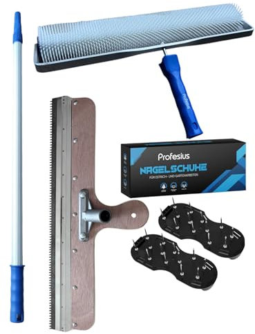 Profesius Entlüftungsroller, Bodenbeschichtungs Set - 50cm Stachelwalze mit Bügel, Teleskopverlängerung und Nagelschuhen - Stachelwalze, Nagelwalze, Igelwaze, Großflächenrakel -