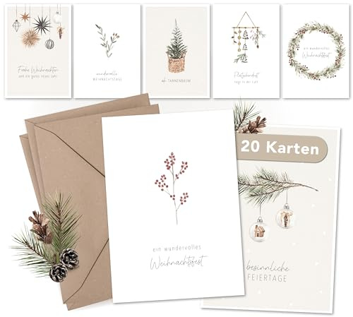 luftundliebe Weihnachtskarten - Weihnachtskarten mit Umschlag Set (20 Stück) - A6 Postkarten Set mit weihnachtlichen Motiven - Weihnachtspostkarte - Aquarell