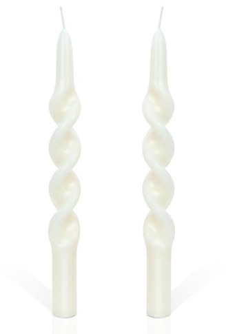 Dinner Candles, Macaron Green Twisted Birthday Candles, Non Drip Long Lasting Tapered Candles for Christmas Halloween Wedding Home Party Decoration (White 2 Pcs)