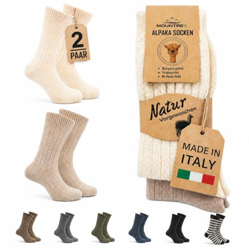 MOUNTREX Lot de 2 paires de chaussettes en laine d'alpaga pour homme et femme - Chaussettes d'hiver chaudes - Chaussettes thermiques - Épais