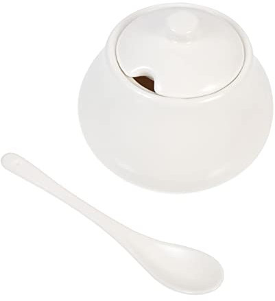 OKUMEYR Dispenser di Zucchero e Barattolo di Sale in Ceramica Bianca, Piccolo Contenitore per Spezie Cucchiaio, Salvaspazio e Portatile per Cucina e Barbecue Familiare