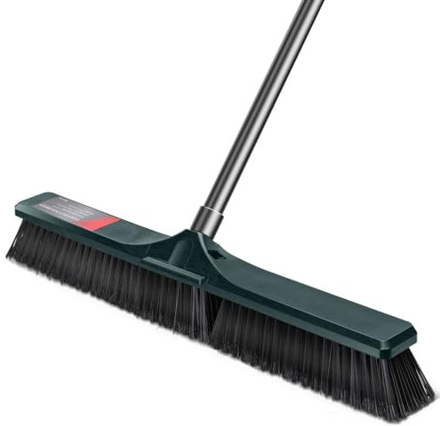 MASTERTOP 24 Push Broom Outdoor, Heavy Duty Garden Brush Broom with 58 Long Handle and Stiff Bristles,Commercial Outdoor Broom for Deck Driveway Garage Yard Patio Warehouse Concrete Floor Cleaning