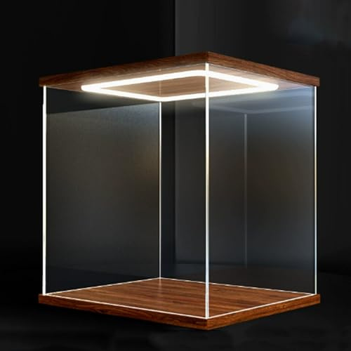 ZIMGOD Acryl Vitrine 20x20x20 Cm Große Würfel-Vitrinen mit Beleuchtung und MDF-Boden und -Oberteil, Staubschutzabdeckung aus Massivem Acryl für die Arbeitsplatte, Stapelbare Kosmetikvitrinen