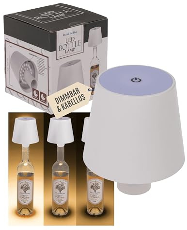 Out of the blue LED-Flaschenlampe in Weiß – kabellose Bottle Lamp mit 3 Lichtmodi (On/Off/Dimmbar) – USB-C Akku-Leuchte für Glasflaschen, Tisch & Outdoor