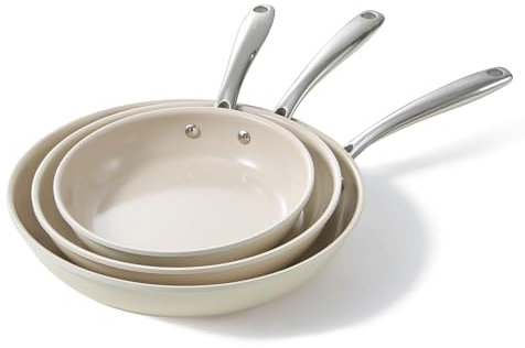 Redchef Set Padelle 3 Ceramica Antiaderenti, 3 Padelle 20/24/28 Cm Con Antiaderenti In Alluminio, Batteria Pentole Induzione Per Tutti I Piani Cottura,Senza Ptfe, Pfas, Pfoa, Adatte Per Forno, Beige