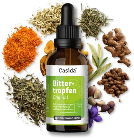 Casida Gotas amargas originales, 50 ml, con 15 potentes sustancias amargas, fórmula tradicional, natural y probada