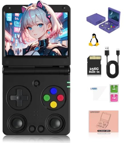 RG 34XXSP Console de jeu portable rabattable 64 Go + 256 Go 11 000 jeux intégrés, écran IPS 3.4 Linux 64 bits 3300 mAh pliable rétro joueur de jeu vidéo cadeau pour adulte