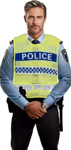 FIESTAS GUIRCA | Chaleco de Policía de Tráfico Amarillo (Talla Única) - Accesorio de Disfraz para Fiestas de Carnaval y Halloween - Ideal para Cosplay y Eventos Temáticos - Unisex - Amarillo