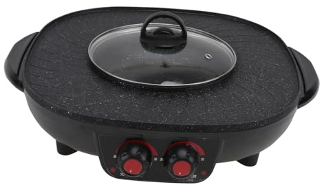 PartyKindom Electric Hot Pot Grill with Non-Stick Coating and Smoke-Free Iron Construction, Multifunctional Hot Pot Cooker for Home and Friend Party Use, Black Colour