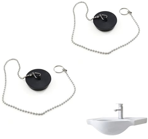 Abflussstopfen und Badewannenstöpsel mit 40 cm Kette,2 Stück Universal Waschbeckenstöpsel für Waschbecken,Stöpsel für Spülbecken & Spüle Stöpsel Badewanne,Schwarz Gummistöpsel für Badezimmer & Küche
