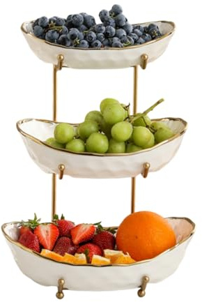 SHEBUYLLI Fruit Bowl Ceramic Fruit Baskets Large Serving Bowls with Stand | Large Capacity Food Serving Tray, Includes Stand for Easy Serving, Ideal for Parties, Weddings, Snacks, Desserts, #003Gold