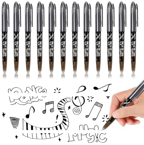 XWLEYW 12 Erasable Pens Black, 0.6mm Friction Gel Pen for Writing, Rub Out Pens Eraser Pen for Kids Adults, Smooth Writing School Stationery for Notes, Editing, Paperwork