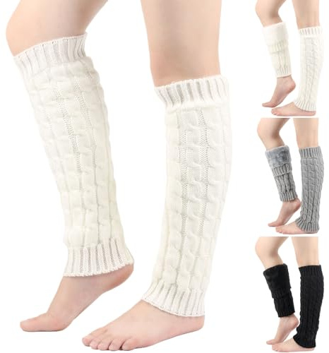 Rosoz Calentadores de invierno con forro polar de los años 80, calcetines largos de punto acanalado para mujer, para patinar, yoga, correr y hacer senderismo, Blanco, Talla única