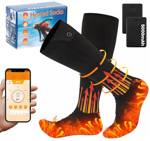Calze riscaldabili, 5000 mAh batteria elettrica calze riscaldate, calze riscaldate 2025 calze riscaldanti a 4 temperature per inverno sci escursionismo caccia pesca uomo donna (38-44)