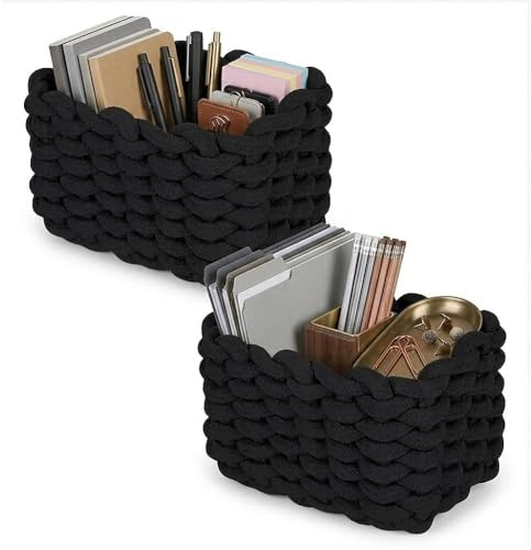 Aufbewahrungskorb,Korb geflochten,Die Maße sind 19x15x12cm,2 Stück,Schwarz | Geeignet zur Aufbewahrung von Toilettenartikeln,Socken und Hautpflegeprodukten im Badezimmer,Kleiderschrank und Schminktisch