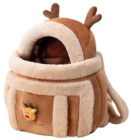Hundetransporttasche – Rucksack für Haustiere in Elchform aus Plüsch | Weiche Reisetasche für Welpen im Winter für Outdoor-Abenteuer, Wandern, Camping und Flugzeuggebrauch |
