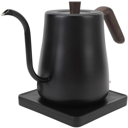 SIXRUN Bouilloire électrique à Eau Chaude, capacité de 800 ML, Col de Cygne en Acier Inoxydable, Bouilloire à café avec Contrôle Précis du Débit, Grain de Bois (Grain de Bois Noir)