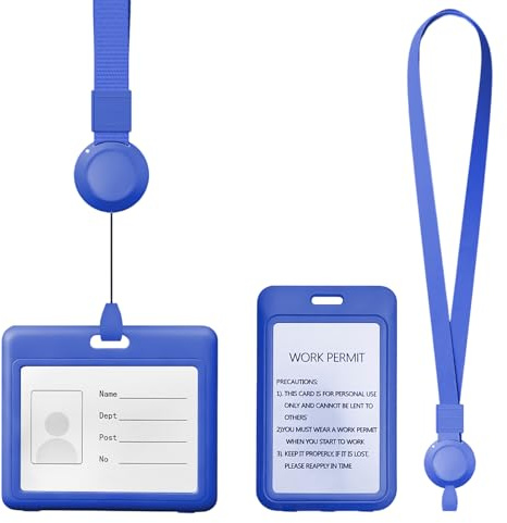 FINELYCR 2 Piezas Porta Tarjetas Identificativas, Horizontal y Vertical Portatarjetas Colgante, Azul Funda Tarjeta Transporte con Correa Retráctil para el Cuello, para Trabajo, Estudio, Exposiciones
