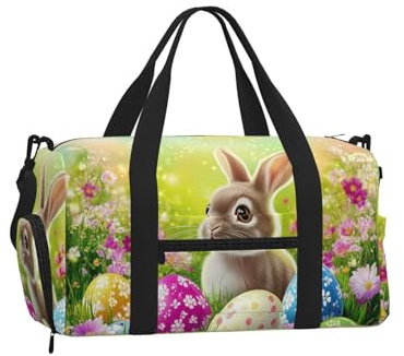 Mexpekil Sac de sport avec compartiment à chaussures étanche Grand sac fourre-tout de voyage, Œufs floraux Bunnie, One Size, Classique