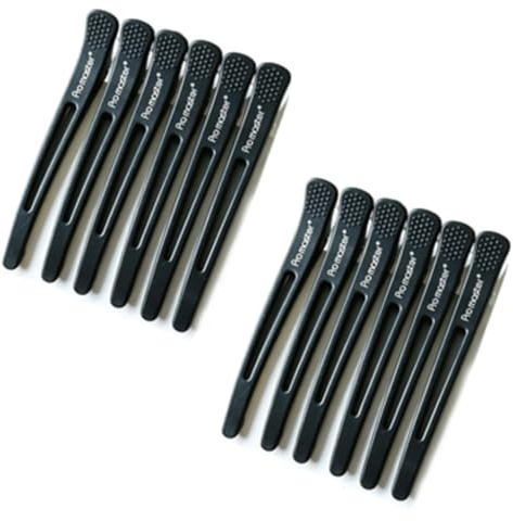 Lot de 12 Pinces à Cheveux Professionnelles, Pince Cheveux Femme Antidérapante Sans Trace, Grosse Pince Crocodile Cheveux pour Coiffure Salon et Maison, Accessoire Cheveux Noir