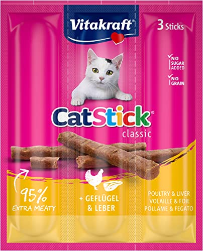 VITAKRAFT - Katzensnacks „Cat-Stick Mini“, mit Geflügel und Leber, Katzenfutter, frischer Beutel mit 3 Sticks à 6 g