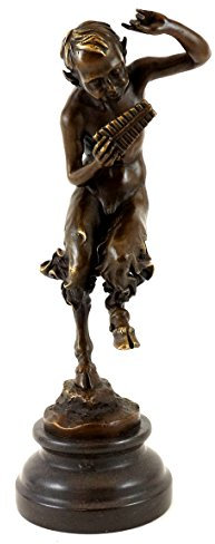 Kunst & Ambiente - Bronzefigur - Tanzender Satyr mit Panflöte - Jules Jacques Labatut - signiert - Satyr Skulptur - Faun Bronzeskulptur - Figur