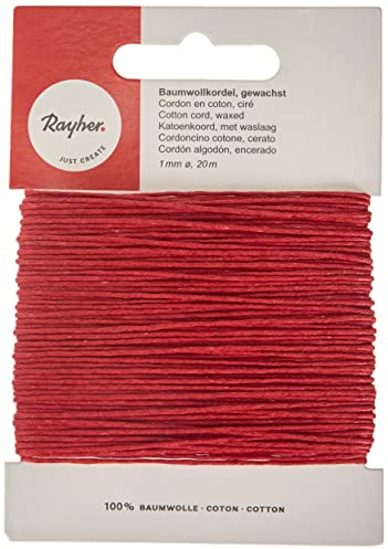 Rayher Cotton Cord Waxed 1 mm Thick 20 m Red