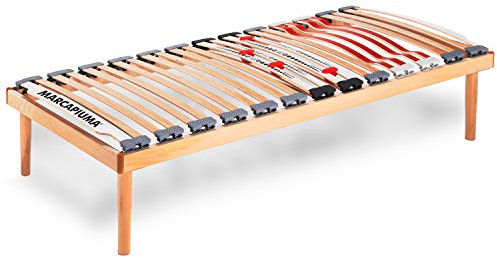 Marcapiuma - Rete a Doghe Fissa Singola 80x190 cm Alta 35 cm Modello Nature Med in Legno di Faggio Naturale resinato e Multistrato + 4 Piedi Legno massello di Faggio - Ortopedica - 100% Made in Italy