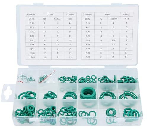 GEPCO Advanced Technology HNBR O-Ring-Sortiment Grün 3-22 mm Ø, 225-tlg. Dichtring-Set R134a Gummi Dichtungen Dichtungsringe Werkzeug Klimaanlage-Klimaanlagen GRÜN