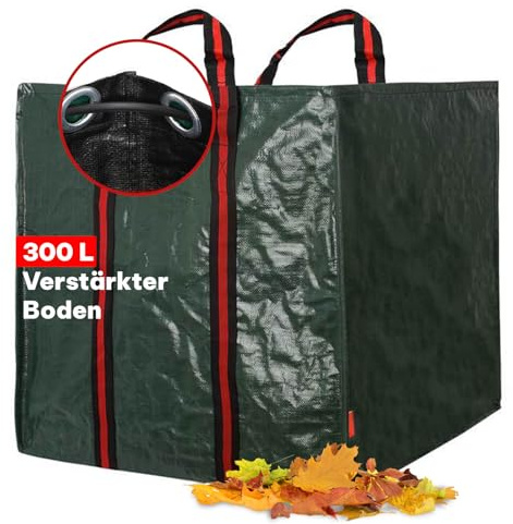 NOOR Gartensack PROFI - 300 Liter Gartenabfallsack 67 x 67 x 75 cm | Laubsack aus robustem PP/PE-Gewebe 210 g/m² - verstärkter Boden und umlaufender Gurt für Grünschnitt & Laub