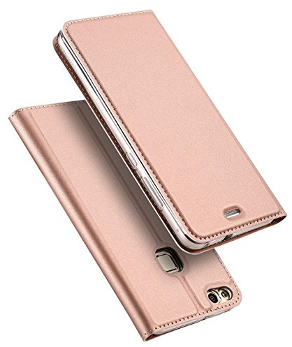 Verco Handyhülle für P10 Lite, Premium Handy Flip Cover für Huawei P10 Lite Hülle [integr. Magnet] Book Case PU Leder Tasche, Rosegold