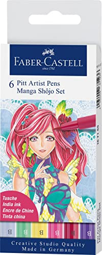 FABER-CASTELL - Tuschestifte Pitt Artist Pen Shôjo Manga, 6 Farben | Wasserfeste und lichtbeständige Zeichentusche für Manga und Illustrationen