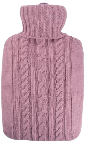 Hugo Frosch Wärmflasche Klassik 1,8 l mit weichem Strickbezug Pastellrosa | Große Bettflasche Made in Germany, auslaufsicher & langlebig, mit kuscheligem Überzug, abnehmbar & waschbar